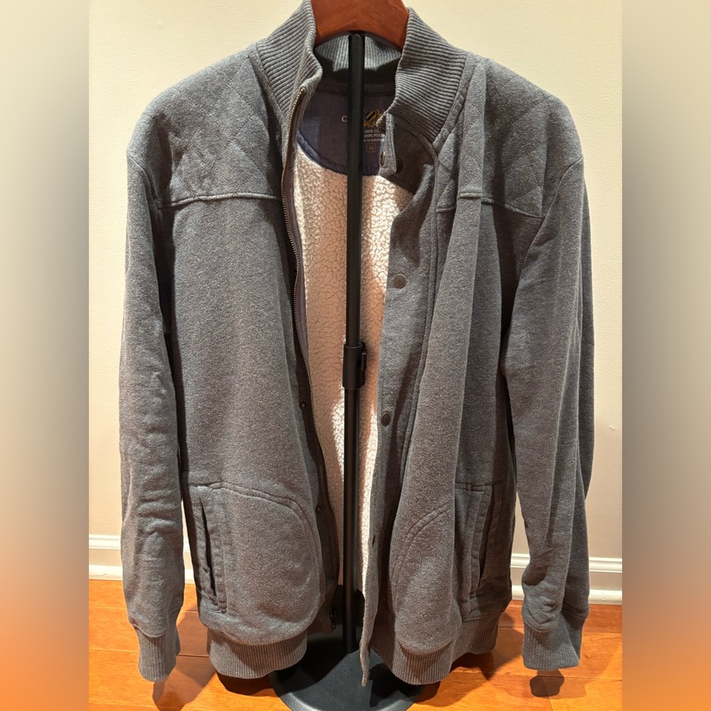 Club Room Men’s Sherpa Lined Jacket Full Zip Gray Fleece Bomber Style Size M